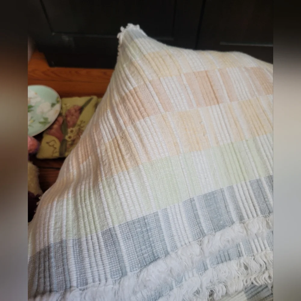 X7 Pastel Striped Checker Fringe Frayed Hem Placemats Spring Easter